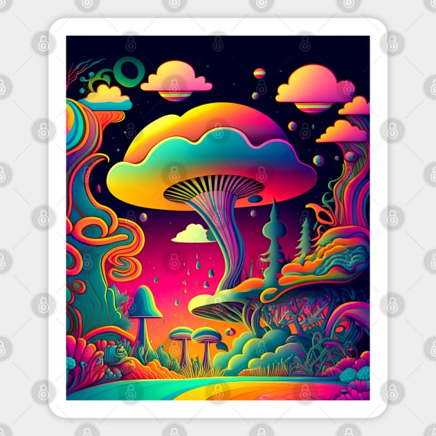 Psychedelic Dream Forest Filled with Colorful Mushrooms Magnet by Puff Sumo